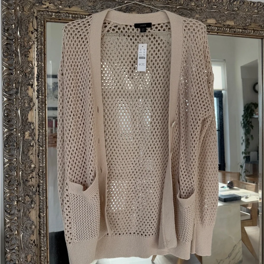 J. Crew Cream Open-Weave Button Cardigan - Picture 2 of 4